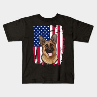 German Shepherd Dog US Flag 4th Of July Kids T-Shirt